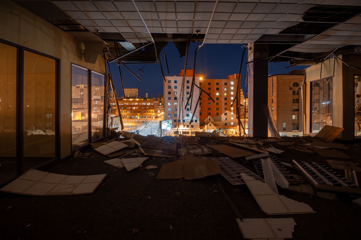 From inside a building being demolished