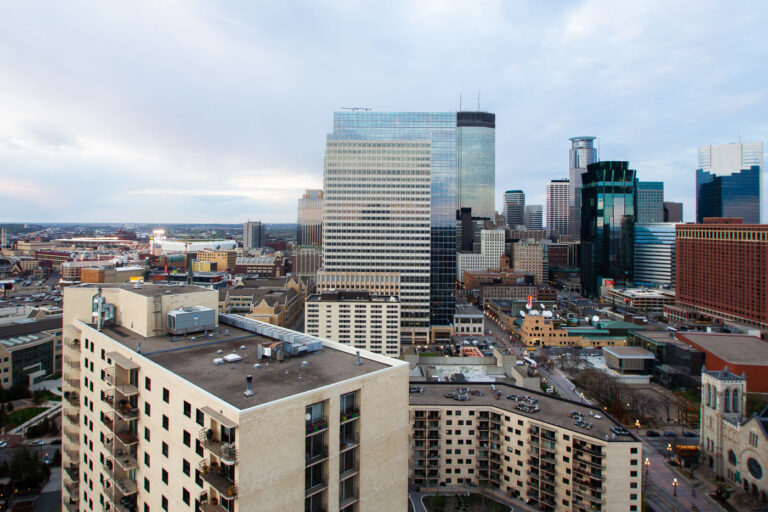 Nicollet Mall and Downtown Minneapolis Skyline 1 Downtown Minneapolis as seen from Nicollet Mall.