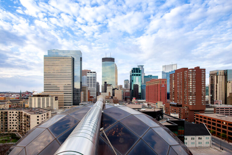 Minneapolis 1 View of Downtown Minneapolis as seen from the Millennium Hotel on Nicollet Mall.
