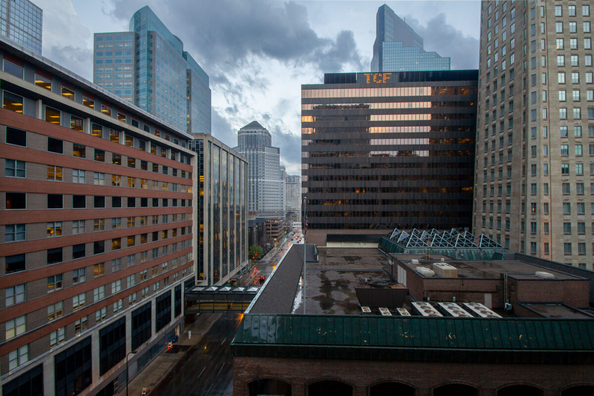 Downtown Minneapolis looking towards the former TCF Bank Building.