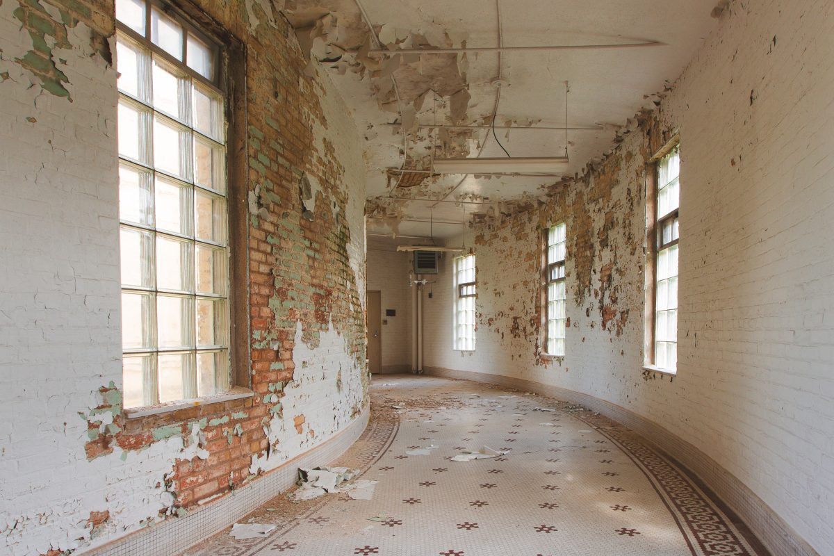 Curved Corridor with Mosaic Tile Floor, Fergus Falls Kirkbride Building
