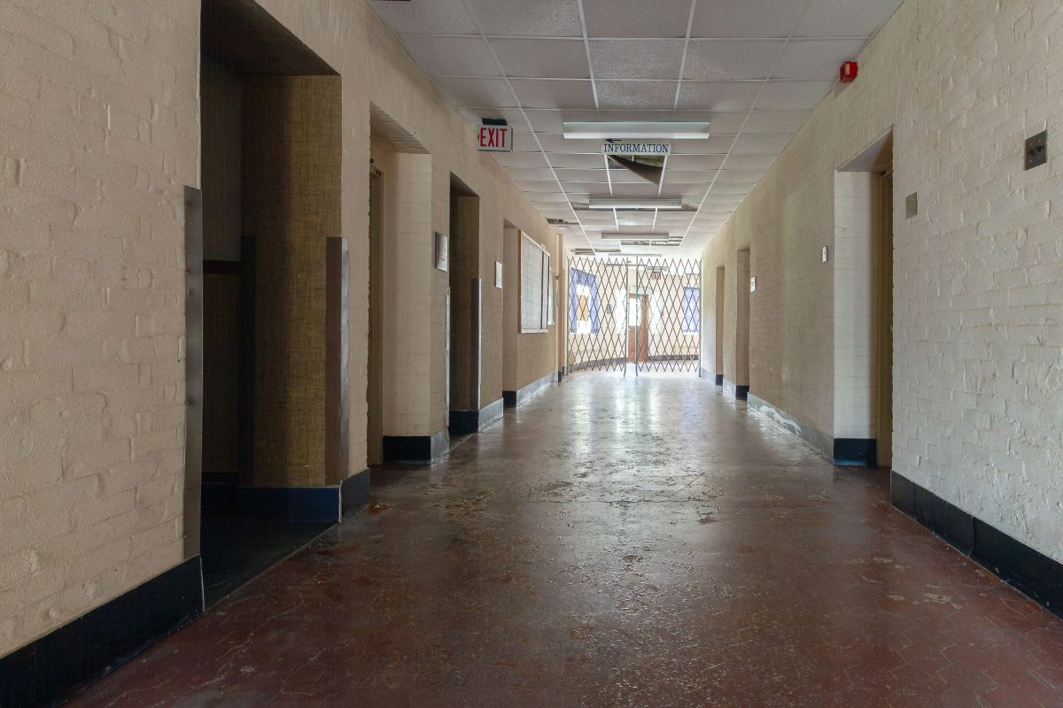 Information corridor with security gate, Fergus Falls Kirkbride Building, Minnesota