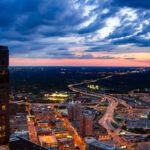 Interstates 394 and 94 as seen from a Downtown Minneapolis rooftop.