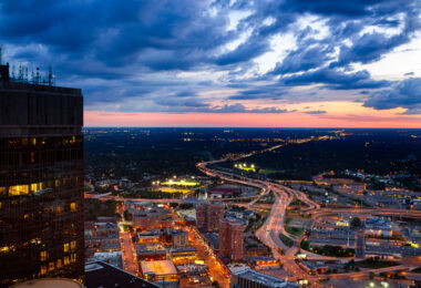 Interstates 394 and 94 as seen from a Downtown Minneapolis rooftop.