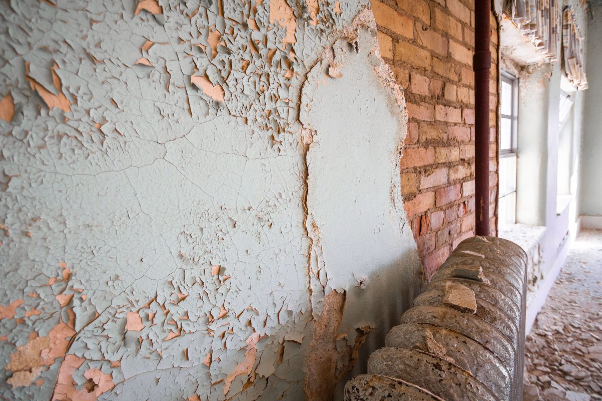Peeling paint and brick wall, Fergus Falls Kirkbride Building