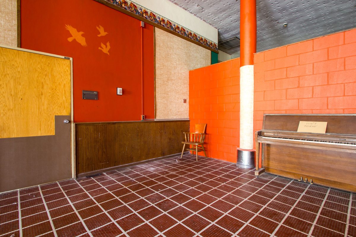 Piano and recreation room, Fergus Falls Kirkbride Building, Minnesota