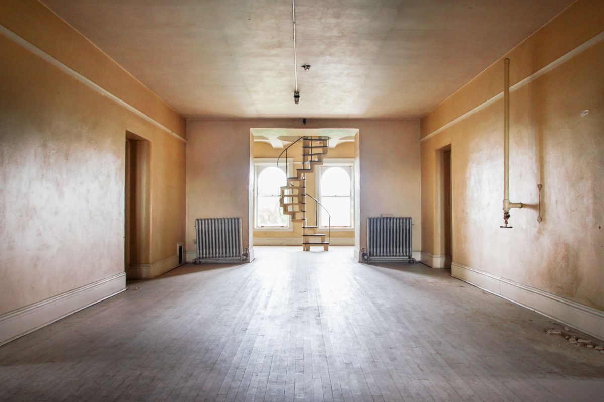 Spiral staircase room, Fergus Falls Kirkbride Building, Minnesota