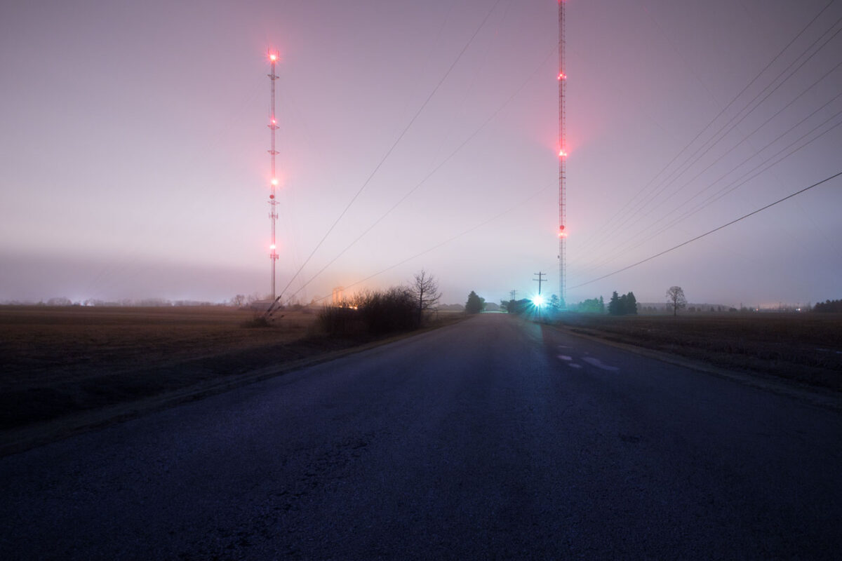 Radio and TV Towers on Video Lane, De Pere, Wisconsin at Night