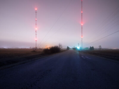 Radio and TV Towers on Video Lane, De Pere, Wisconsin at Night
