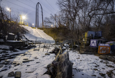 Snow in Father Hennepin Bluff Park in Northeast Minneapolis.