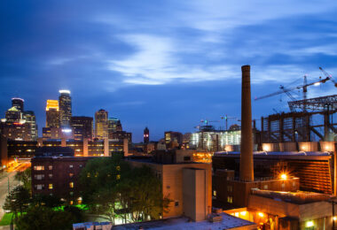 Downtown Minneapolis while US Bank Stadium was being built.