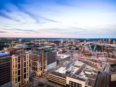 Downtown East at Dusk and US Bank Stadium Construction