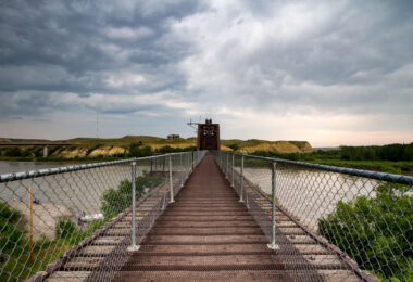 The Fairview Lift Bridge over the Yellowstone River in North Dakota. It was added to the National Register of Historic Places in 1997.
