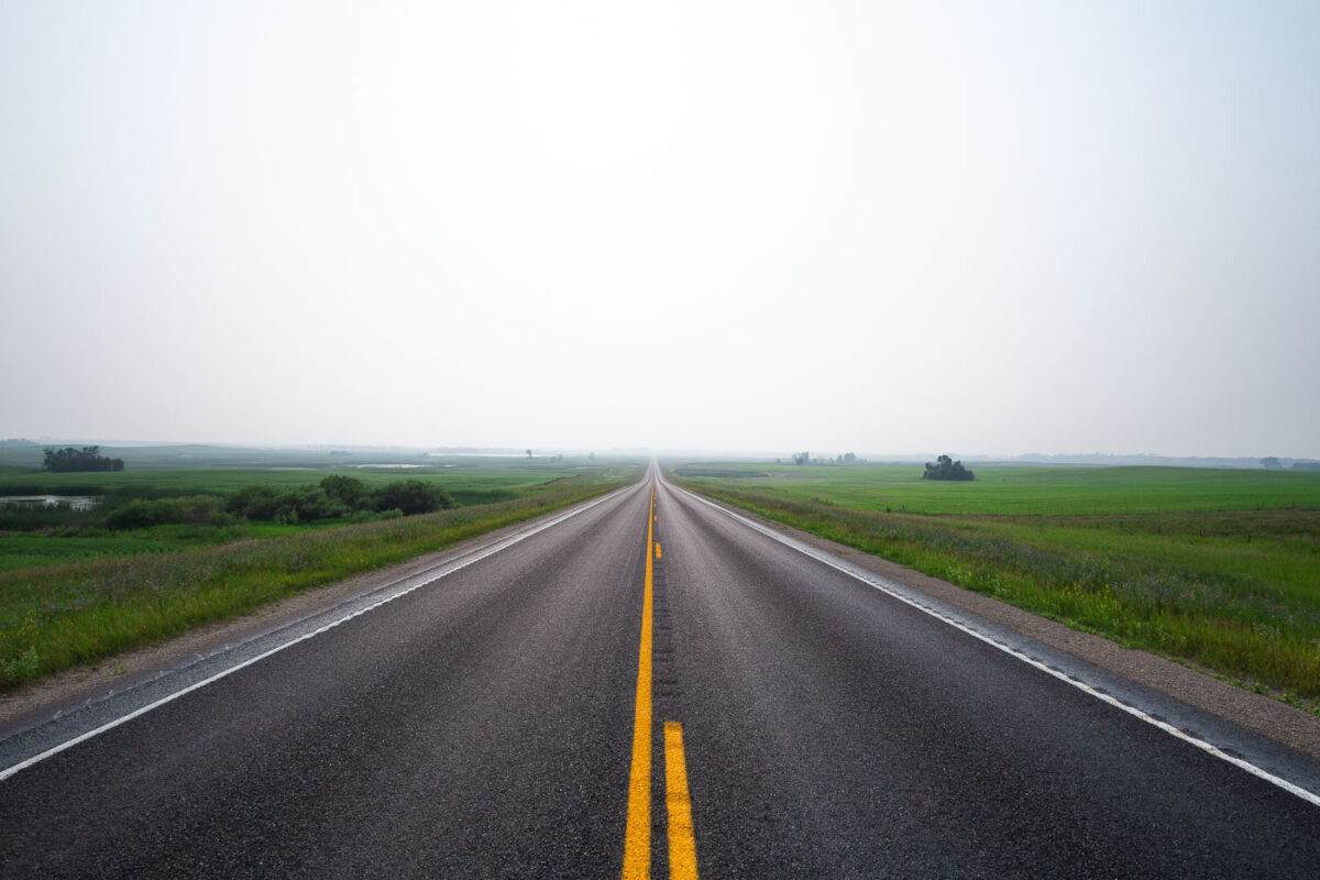 Foggy highway near near Wolford North Dakota