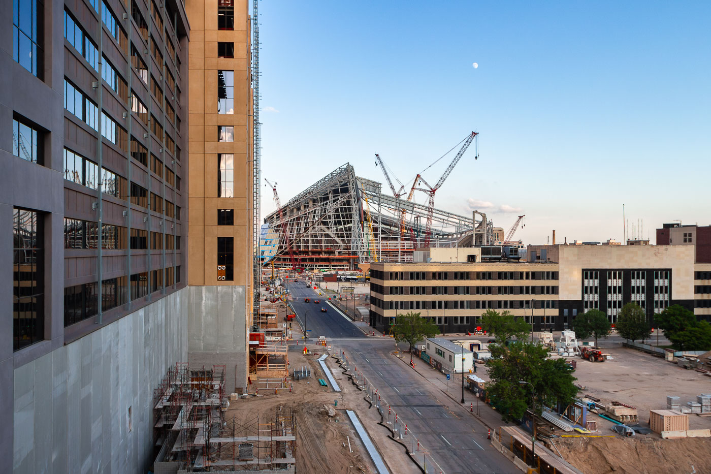 US Bank Stadium construction in Minneapolis, July 2015. The new multi-purpose venue was built to replace the Metrodome and host the Minnesota Vikings.