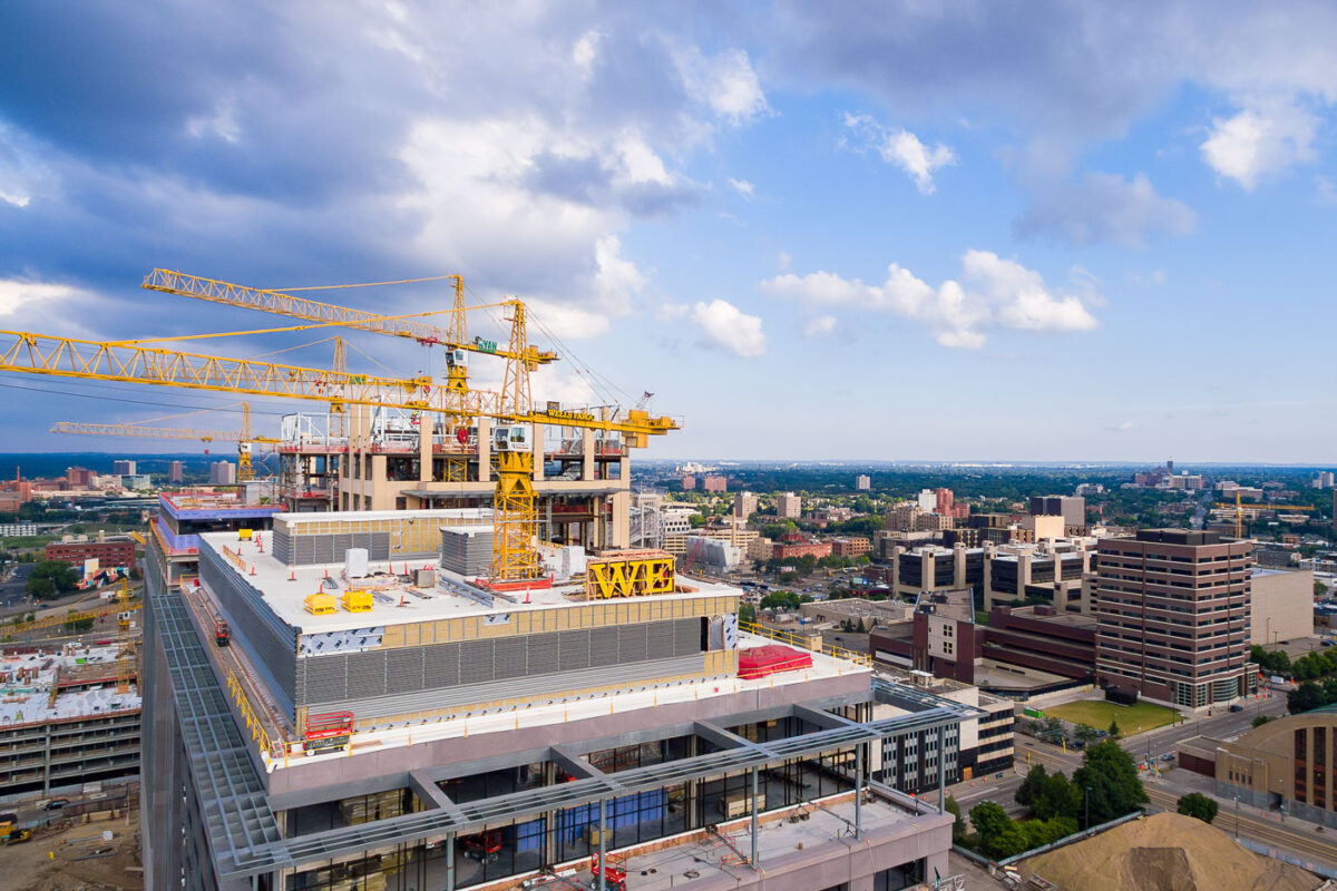 Construction of the Wells Fargo towers in Downtown East in Minneapolis, July 2015.