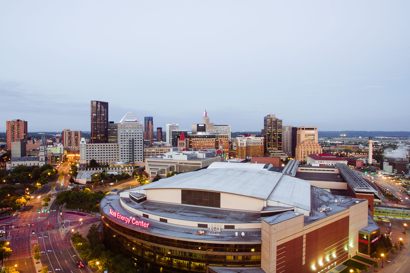 Xcel Energy Center in Downtown St Paul Aerial