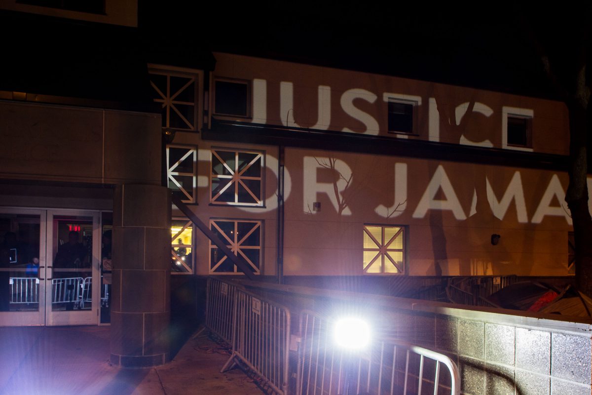 Justice for Jamar projection on Minneapolis Police Station