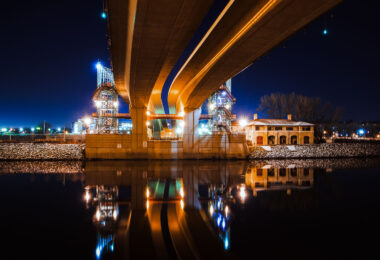 The Wabasha Street Bridge in downtown St. Paul, Minnesota. The bridge is over the Mississippi River.