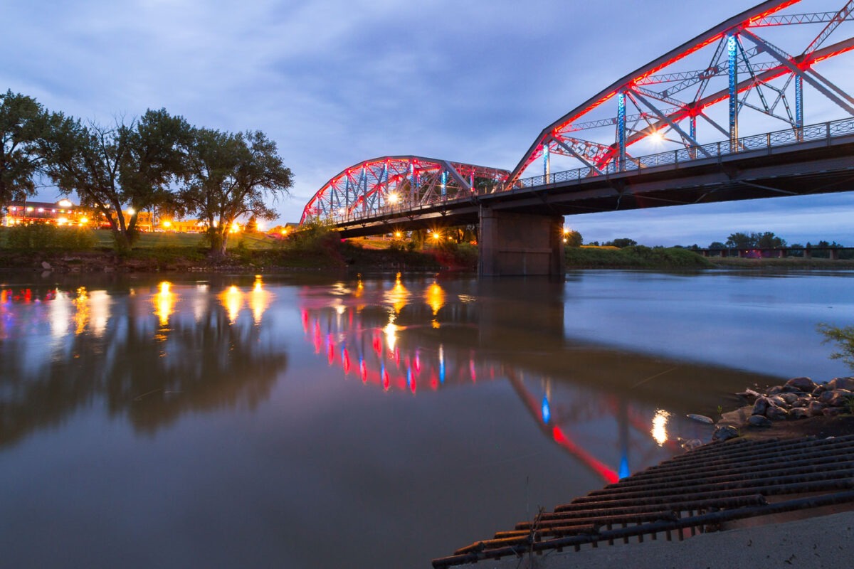 The Sorlie Memorial Bridge in Grand Forks, ND. The bridge is over the Red River.