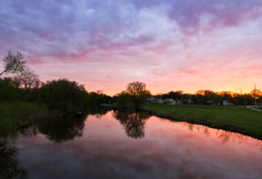 Sunset over the water in Owatonna Minnesota in May 2016.