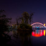 Lowry Bridge as seen from an island on the Mississippi River in Minneapolis, Minnesota.