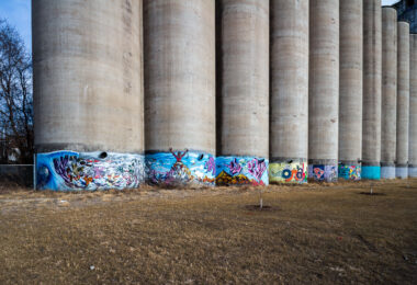 Mural on a concrete grain elevator in Omaha, Nebraska,