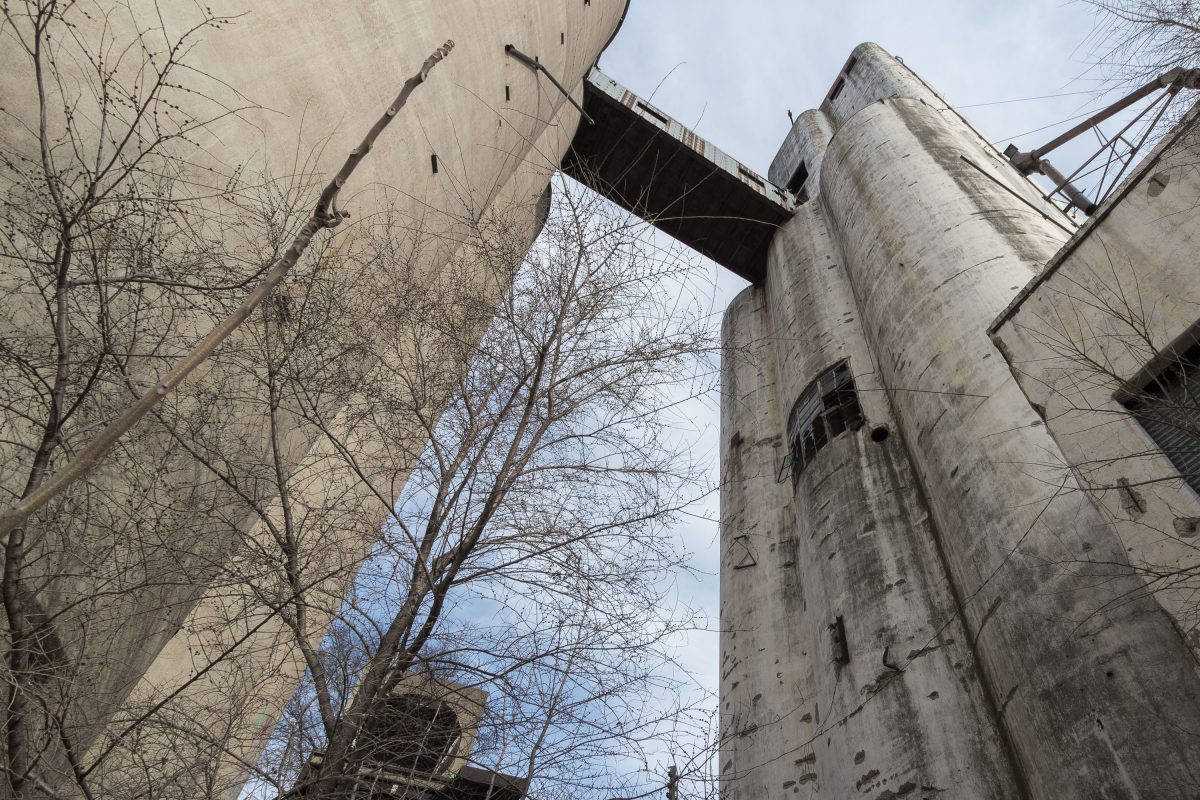 Concrete Grain Silos and Elevated Walkway, Omaha, Nebraska