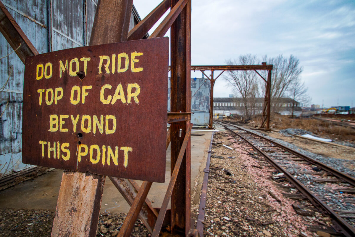 Sign that reads "Do not ride top of car beyond this point". Found in Omaha, NE.