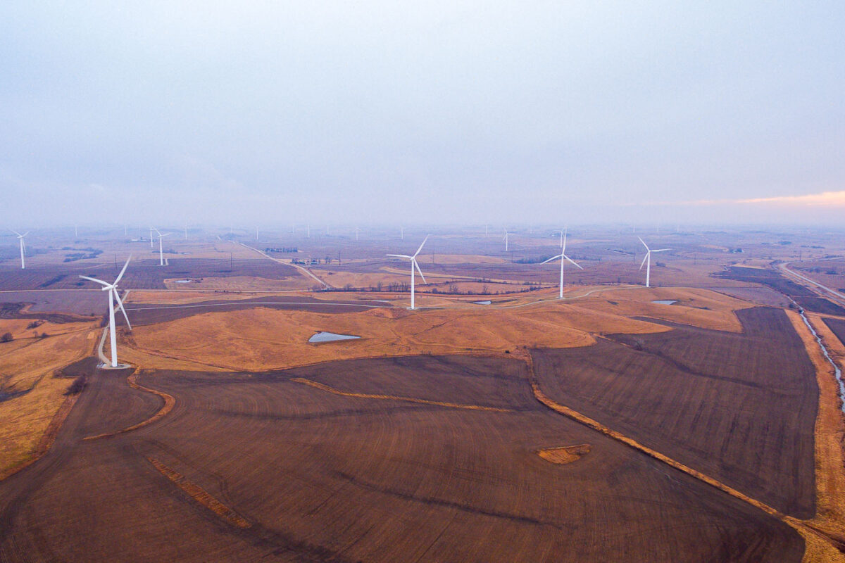 Windmills in Adair, Iowa.