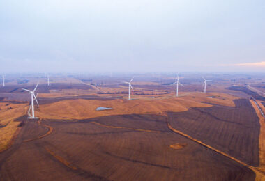 Windmills in Adair, Iowa.