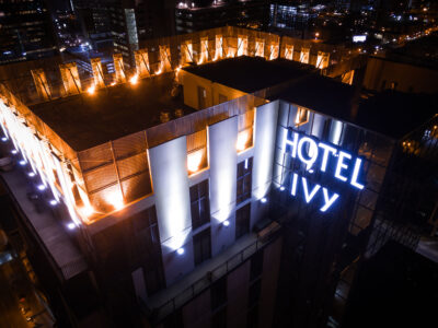 Hotel Ivy Rooftop and Downtown Minneapolis at Night