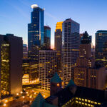 City Hall in the foreground with the Minneapolis Skyline behind it.
