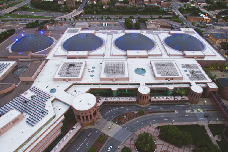 Above the Minneapolis Convention Center 2 Minneapolis Convention Center in Downtown Minneapolis.