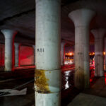 Underneath a bridge in Saint Paul Minnesota during a rainstorm.