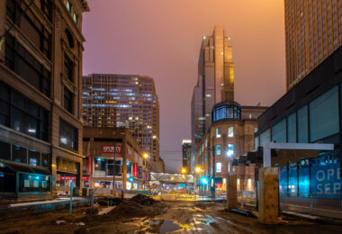 Nicollet Mall under construction in downtown Minneapolis. 2017