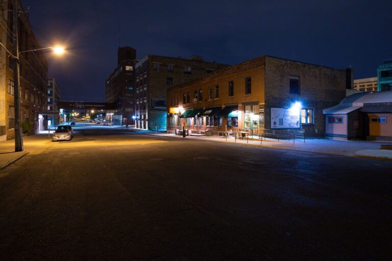 3rd Street North Loop Minneapolis at Night 2 North 3rd Street in Minneapolis's North Loop neighborhood at night, showing historic warehouse buildings redeveloped for mixed-use.