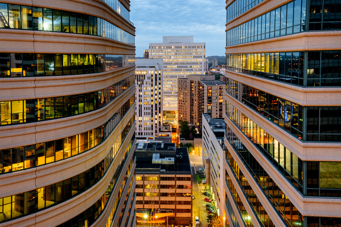 Between Fifth Street Towers in Minneapolis