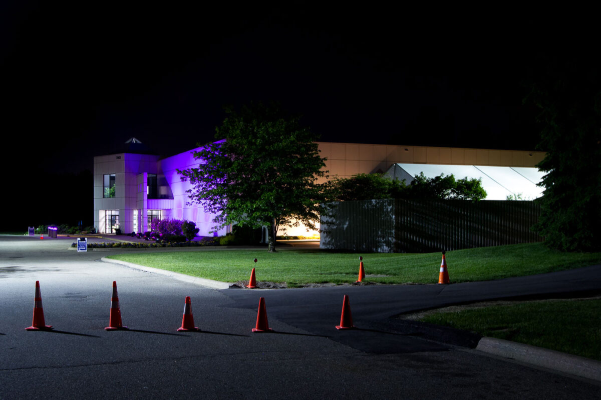 Night photo of Paisely Park
