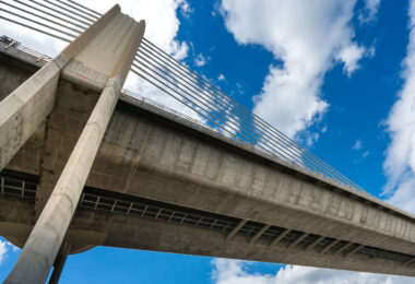 From Wiki: The St. Croix Crossing is an extradosed bridge that spans the St. Croix River, between Oak Park Heights, Minnesota and St. Joseph, Wisconsin. Connecting Minnesota State Highway 36 and Wisconsin State Highway 64, the bridge carries four lanes of traffic (two lanes in each direction), and includes a bike/pedestrian path on the north side