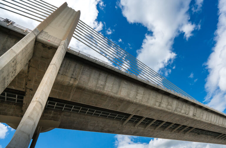 St. Croix Crossing Bridge connecting Wisconsin and Minnesota 2 From Wiki: The St. Croix Crossing is an extradosed bridge that spans the St. Croix River, between Oak Park Heights, Minnesota and St. Joseph, Wisconsin. Connecting Minnesota State Highway 36 and Wisconsin State Highway 64, the bridge carries four lanes of traffic (two lanes in each direction), and includes a bike/pedestrian path on the north side