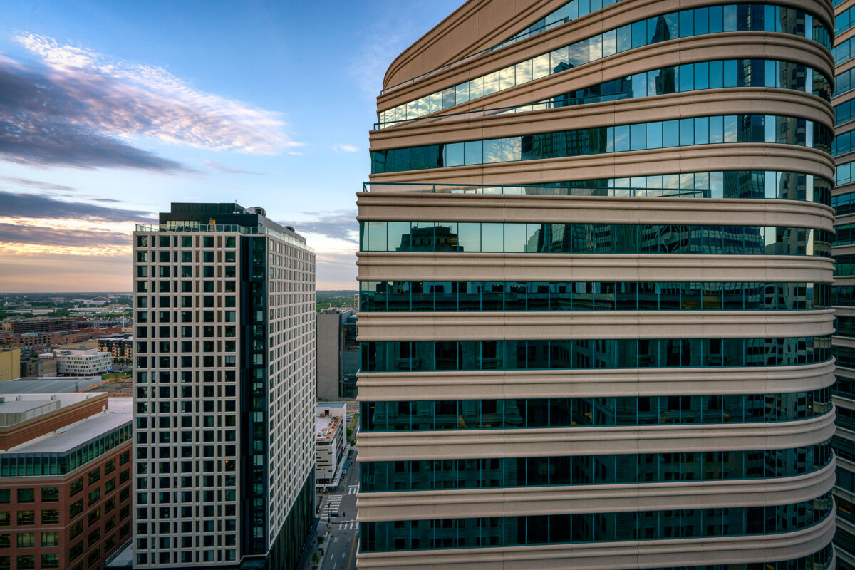Fifth Street Towers, Downtown Minneapolis at Sunset