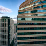 Fifth Street Towers in Downtown Minneapolis during sunset.
