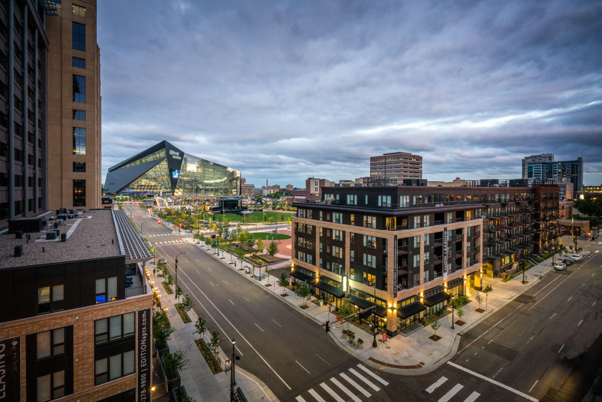 Edition Apartments and US Bank Stadium in Downtown East Minneapolis.