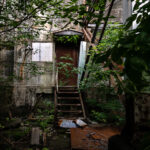 A rusted steel door and staircase, now surrounded by dense summer growth, mark one of the remaining entrances to the Saskatchewan Pool B grain elevator in Thunder Bay, Ontario. Completed in 1928, this concrete complex was once among the largest cooperative elevators on the Lakehead, operated by the Saskatchewan Wheat Pool to handle prairie grain for export through the Great Lakes. After the decline of Canada’s centralized grain trade, the elevator was shuttered and abandoned, leaving its reinforced concrete and steel framework to slowly merge with the encroaching forest.