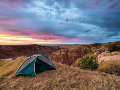 Sunrise Over Tent at Buffalo Gap National Grasslands, South Dakota