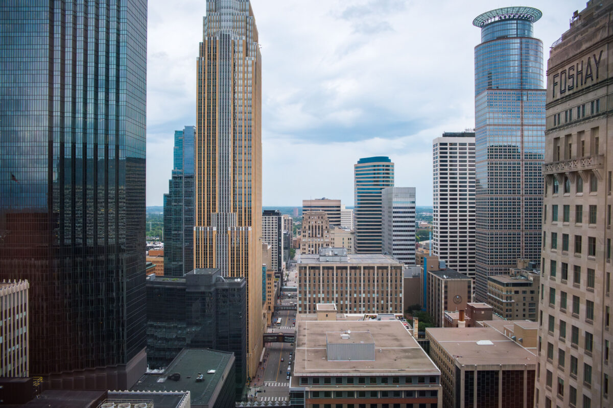 Downtown Minneapolis: Capella Tower and Wells Fargo Center