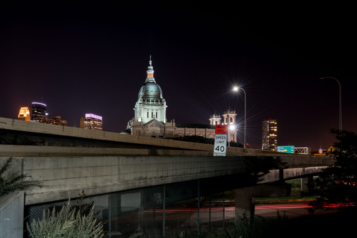Basilica of Saint Mary and I-94 at Night, Minneapolis