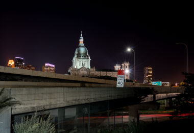 Basilica of Saint Mary near downtown Minneapolis as seen from the other side of Interstate 94.