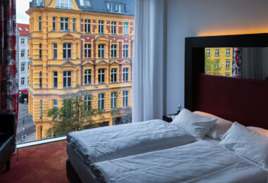 Looking out from a room at the Arcotel Velvet Berlin.